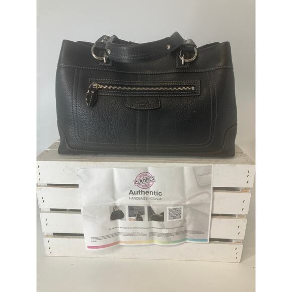 COACH 14425 LARGE BLACK PEBBLED LEATHER HANDBAG - Picture 1 of 14